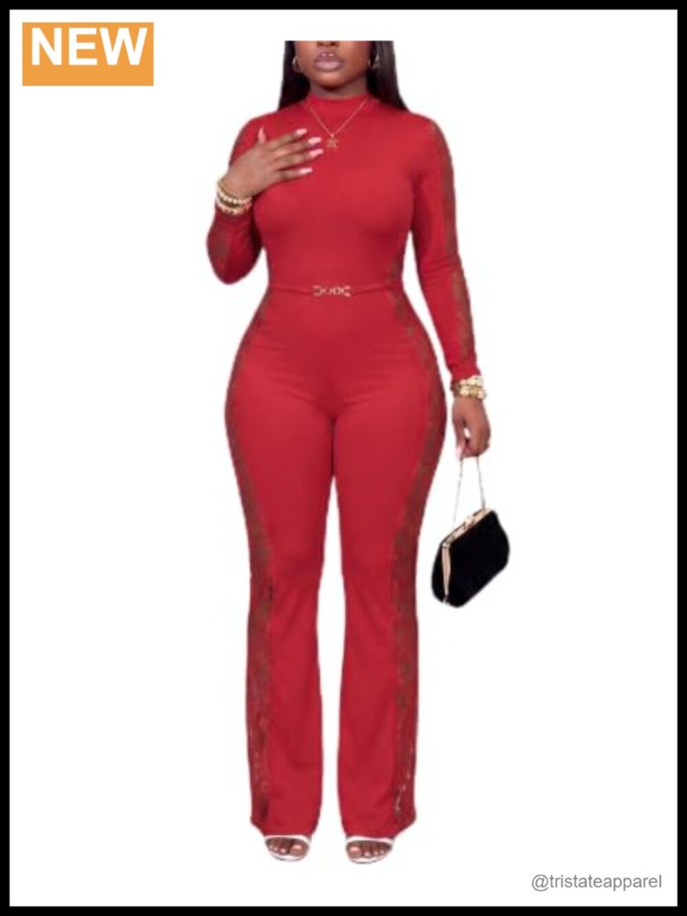 Women's Lace Bodycon Jumpsuit Long Sleeve Flare Pant One Piece